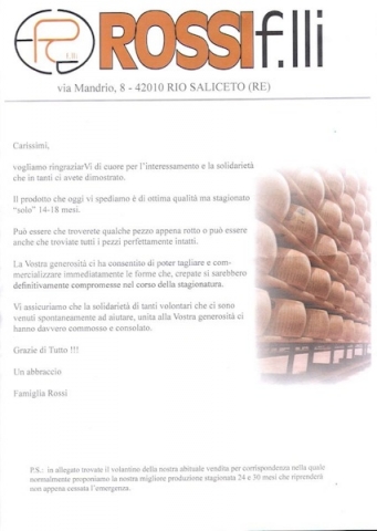Distribuzione parmigiano "terremotato