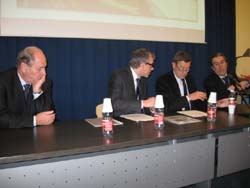 Da sinistra, sen. Tomassini, dg Bergamaschi, ministro Fazio e assessore Bresciani