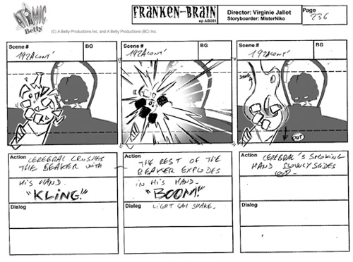 Una tavola di storyboard in mostra