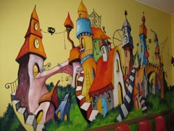 Il murales al piano meno 1 del Del Ponte