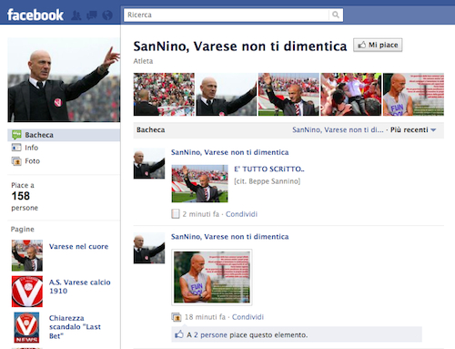 pagina di Facebook per sannino