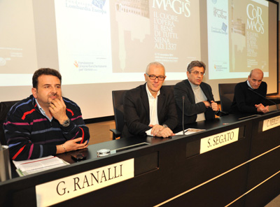 da sinistra Giuseppe Ranalli, imprenditore, Sergio Segato, presidente Cdo Varese, Claudio Merletti, provveditore agli studi, Innocente Figini, fondatore associazione Cometa