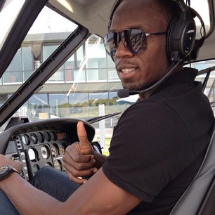 Usain Bolt in elicottero
