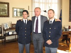Da sinistra il commiassario Militello, il questore Gagliardi e il commissario D'Amato